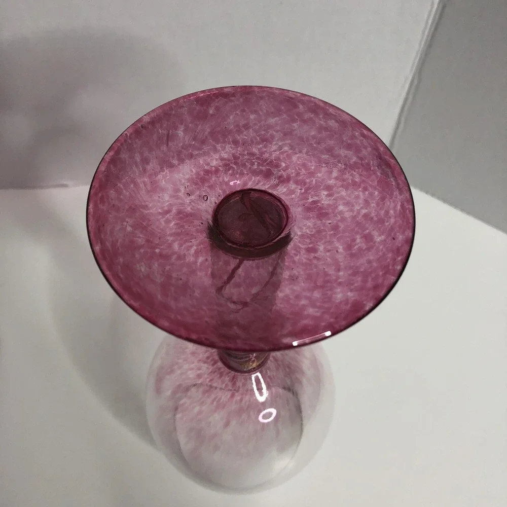 Glass Eye Studio Wine Glasses Goblets Pink Glitter Swirl Design Seattle Set of 2